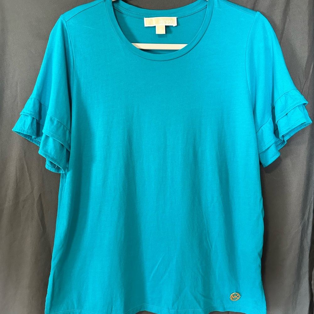 Michael Kors Turquoise Ruffle Sleeve Tee
